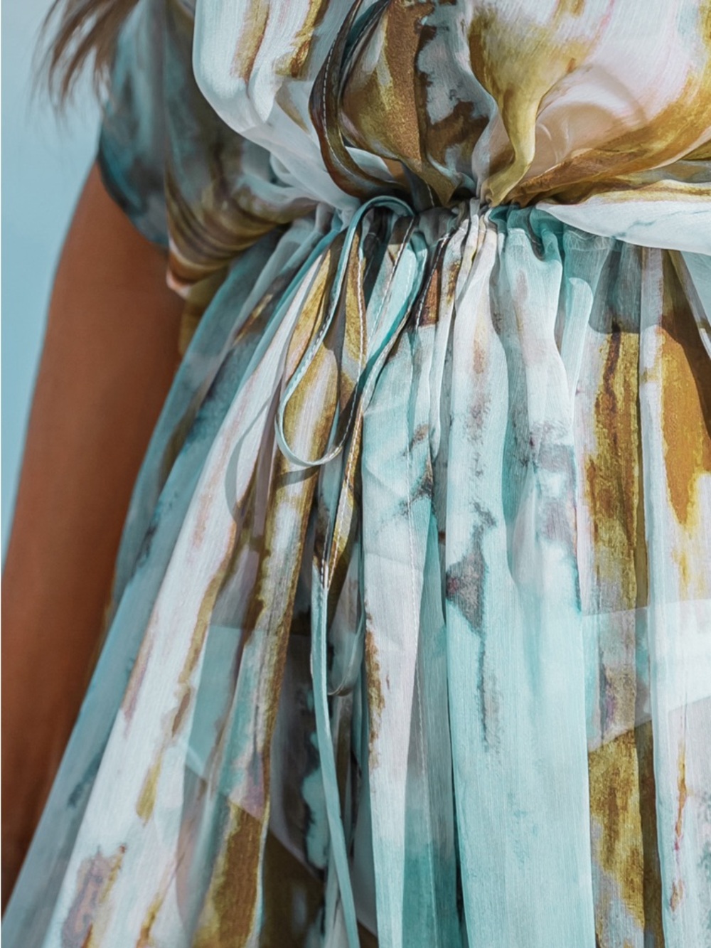 Cupshe Sheer Aqua and Olive Print Swim Kimono Cover-Up - Picture 5 of 5